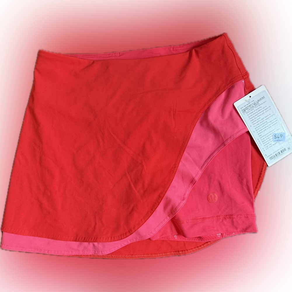 NWT Lululemon Red and Pink Asymmetrical Layered HR Tennis Skirt